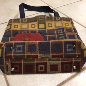 Beatrice and Lulu Geometric Squared Design Tapestry Shoulder Bag 14"x4.25"x12"